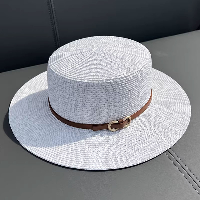 Borizante informal de salto de verano Summer Sol Boquer Sombrero de paja con cinturón para mujeres