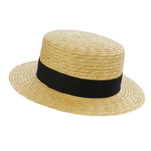 Forma de navegante de verano unisex mujeres hombres uv sun tono playa sombrero de paja con cinta negra