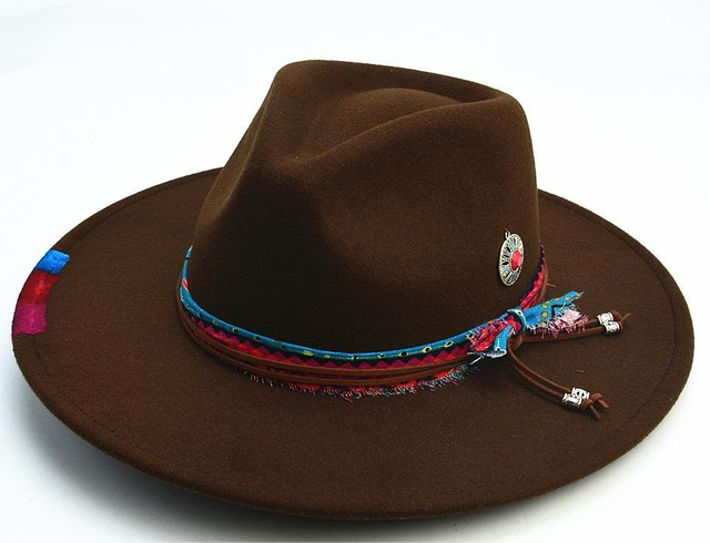 Nueva banda hecha a mano de estilo americano Winter Autumn Vintage Fedora Hat Big Wide Brim Formal Sombreros