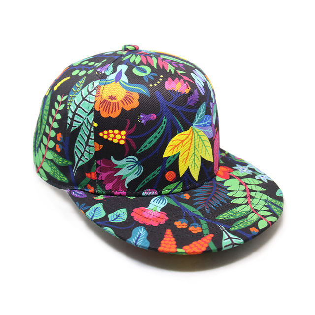 Impresión de sublimación Capa de algodón de algodón plano, logotipo personalizado Floral Sports Snapback Gat